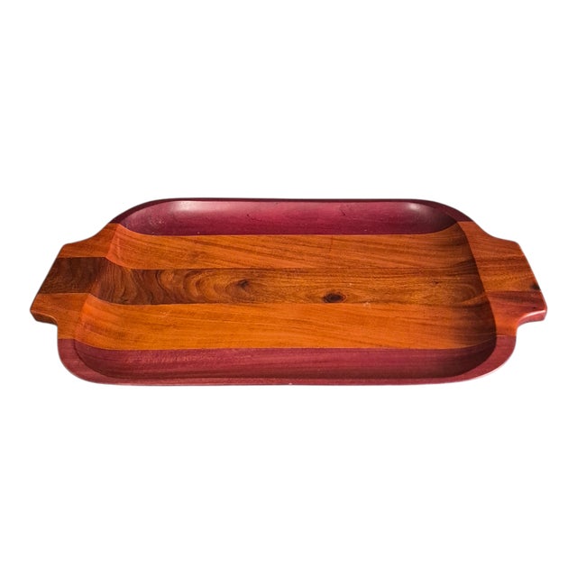 Brown Vintage Mid-Century Modern Mixed Wood Serving Tray For Sale - Image 8 of 8