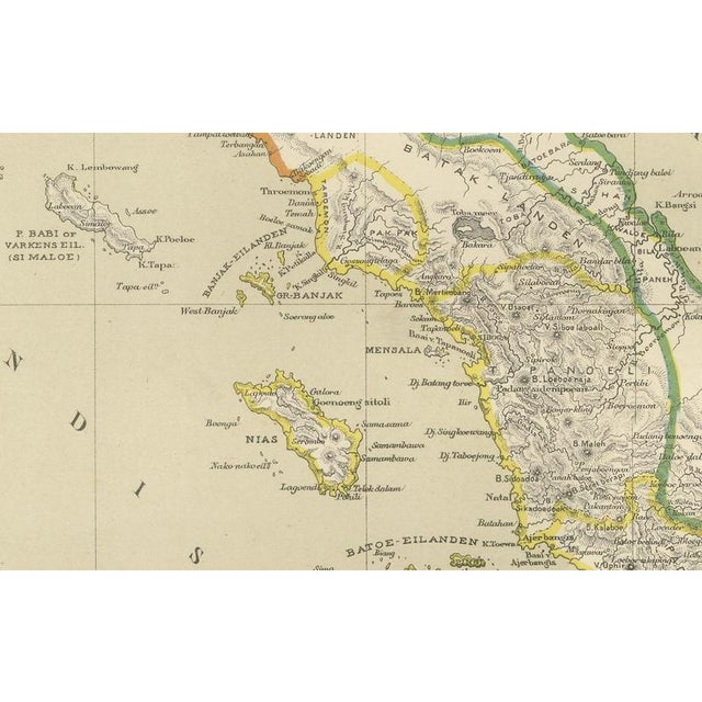 Paper Antique Map of Sumatra, Bangka Belitung and Riau in the Dutch East Indies, 1884 For Sale - Image 7 of 9