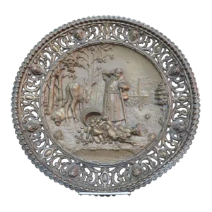 Antique Shipwreck in Front of the Harbor Brass Round Wall Hanging