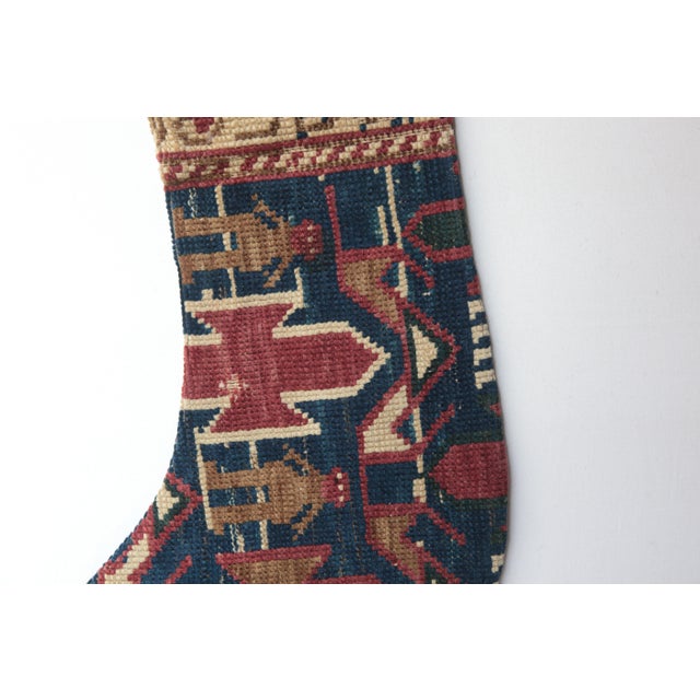 Early 20th Century Handmade Stocking From Antique Oriental Rug - Tribal Rug Holiday Stocking For Sale - Image 5 of 6