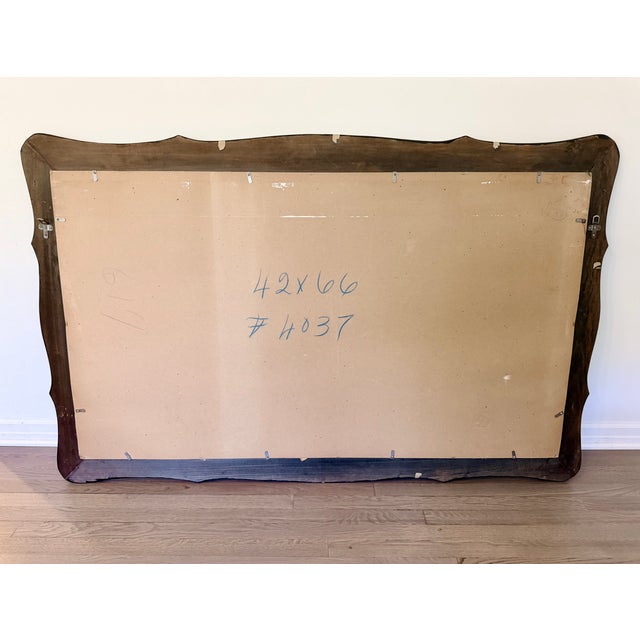 Monumental Art Deco Venetian Scalloped Mirror With Etched Glass Floral Motif, 1950s For Sale - Image 9 of 10