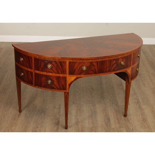Hepplewhite Maitland Smith Hepplewhite Style Deep Mahogany Inlaid Demilune Sideboard For Sale - Image 3 of 12