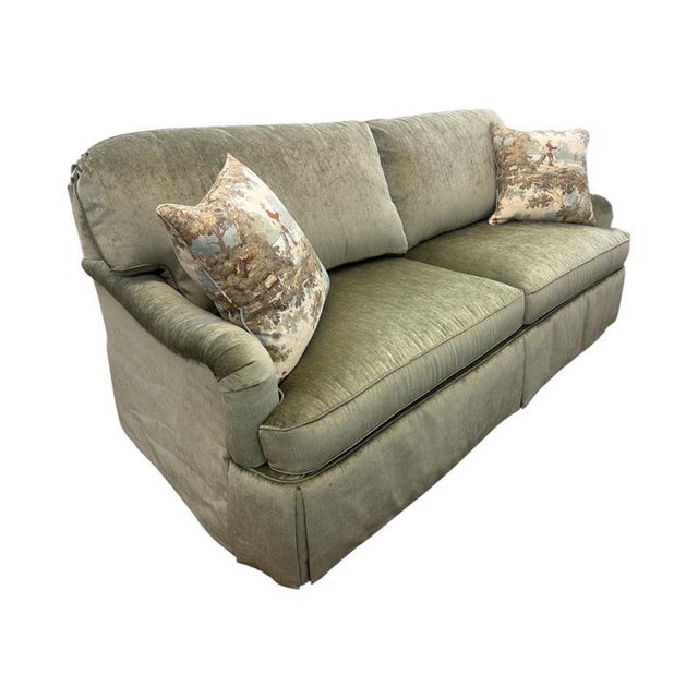 Timeless Sherrill sofa with English rolled arms, T-cushions, and a tailored skirt. This classic American-made piece...