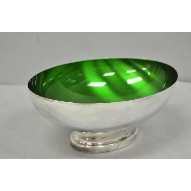 Vintage Wallace 9100 Modern Green Enamel Silver Plated Oval Serving Fruit Bowl For Sale - Image 9 of 9