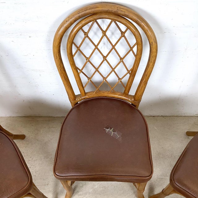 Set of Four Vintage Rattan Dining Chairs , Diamond Lattice Hoop Backs For Sale - Image 9 of 12
