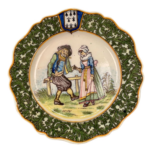 19th Century French Porquier Beau Quimper Plate For Sale