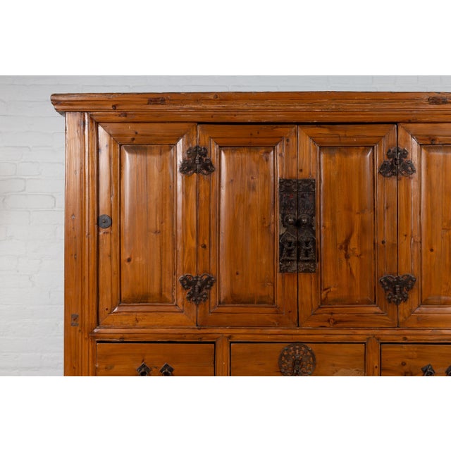 Late 19th Century Large Qing Dynasty 19th Century Wooden Cabinet with Paneled Doors and Drawers For Sale - Image 4 of 12