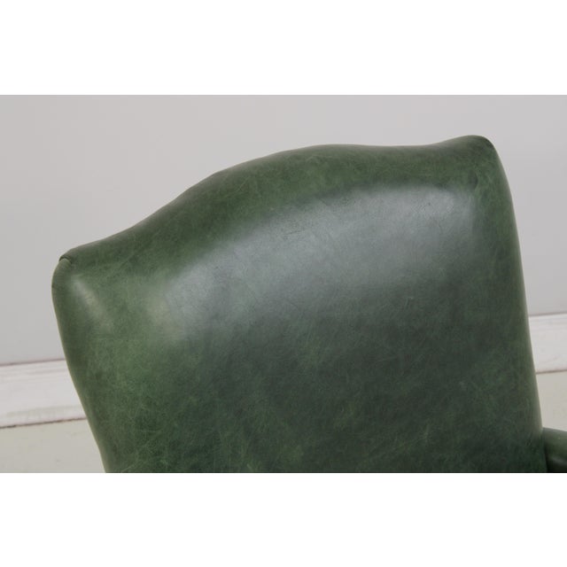Wood Vintage Green Leather Mahogany Swivel Desk Chair For Sale - Image 7 of 13