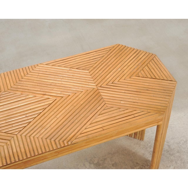 Wood Organic Modern Pencil Reed Rattan Waterfall Console Table For Sale - Image 7 of 18
