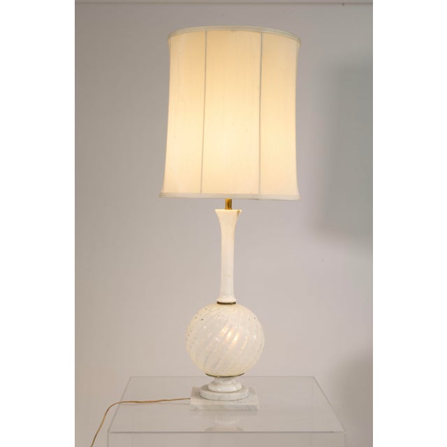 This vintage Murano glass and marble table lamp showcases timeless Italian craftsmanship paired with elegant, balanced...