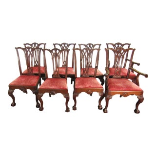 Set of Eight Solid Mahogany Set of Eight Chippendale Style Dining Chairs For Sale