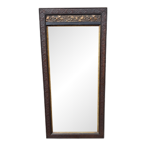 Late 19th C. Aesthetic Movement Carved Mahogany and Parcel Gilt Frame Mirror