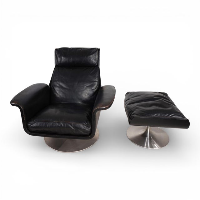 Set of Siesta 62 Leather Lounge Chair and Ottoman by Jacques Brule for Kaufeld, 1960 For Sale - Image 9 of 18