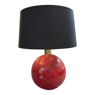 1970s Mid-Century Modern Red Ceramic and Brass Italian Table Lamp by Paf Studio For Sale