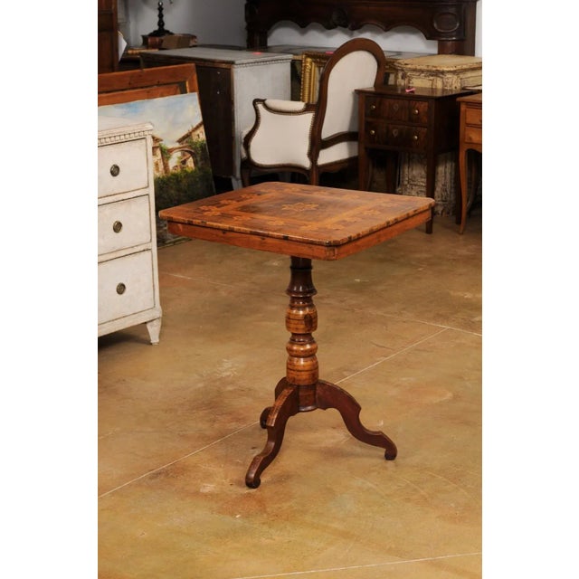 Italian Italian 19th Century Center Table with Marquetry Décor and Turned Pedestal For Sale - Image 3 of 12