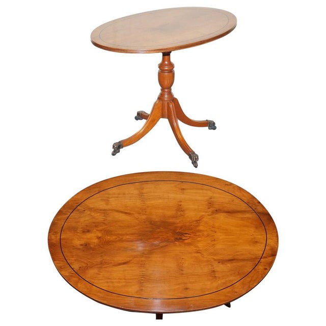 Vintage Oval Burr Yew Wood Side Table on Tripod Legs For Sale - Image 12 of 12