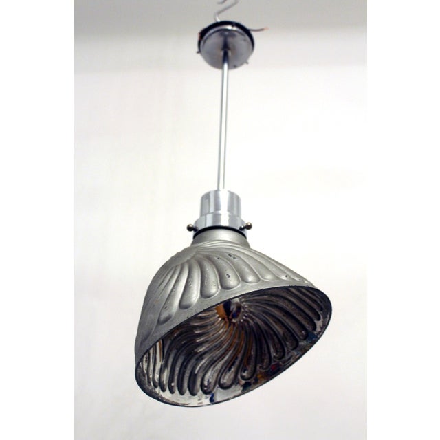 Lampshade made of glass with silver coating on the inside, chrome-plated brass socket, original grey painted exterior,...