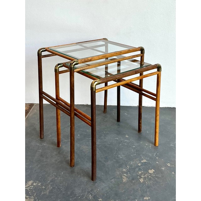 Vintage MCM Burlwood and Brass Nesting Tables - Set of 2 For Sale In West Palm - Image 6 of 12