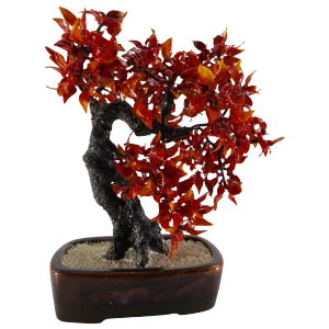 Vintage Chinese Polished Glass Leaves on Bonsai Tree