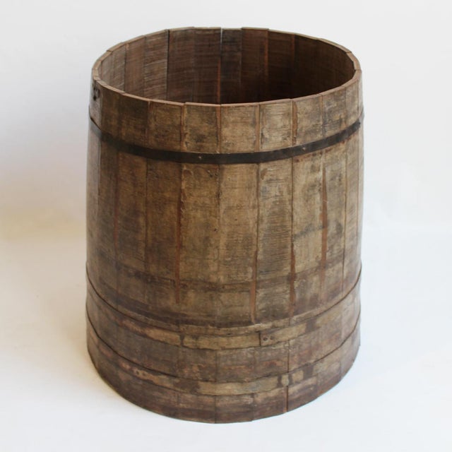 Vintage teak wood barrel from North India. Original paint with hand waxed finish.