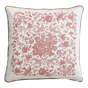 Swallow Garden Rose Pink and White 22" Throw Pillow With Velvet Back