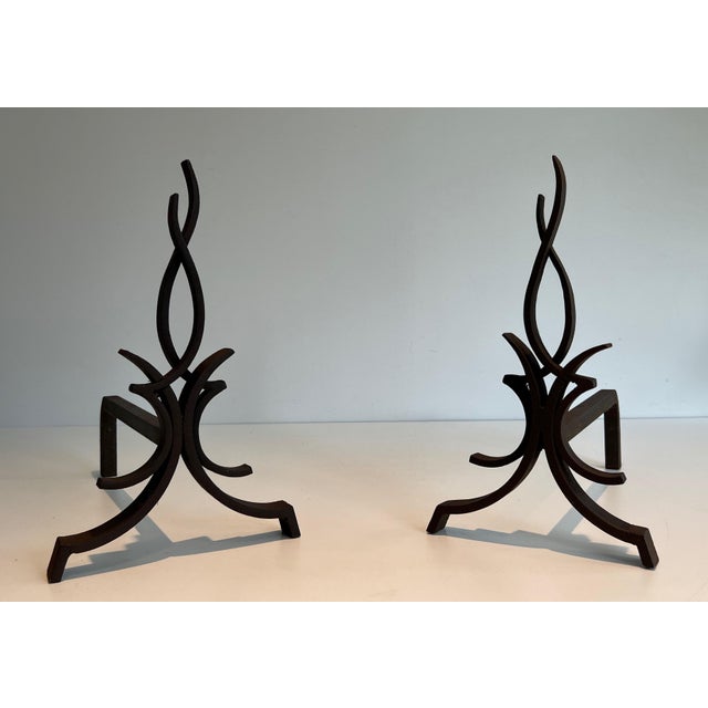 Raymond Subes Wrought Iron Andirons by Raymond Subes - a Pair For Sale - Image 4 of 12