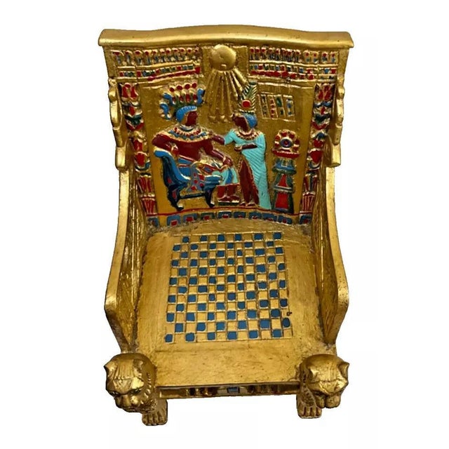 Traditional Mini King Tut Throne Replica – Handmade Egyptian Collectible Figurine Chair Decor For Sale - Image 3 of 11