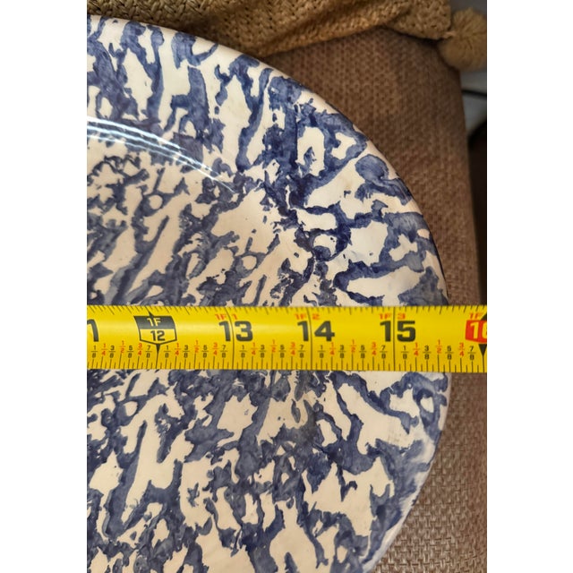 Vintage Italian Blue and White Spongeware Oval Serving Platter Made in Italy Rustic European Farmhouse For Sale - Image 4 of 10