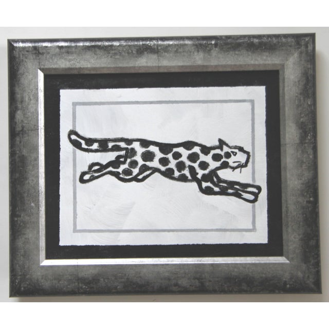 A leopard in black and white with multiple borders. Abstract, Minimalism, Folk Art, English Traditional, shabby Chic,...