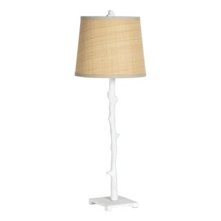 Sylvan Branch Buffet Lamp, White with Rattan Shade For Sale