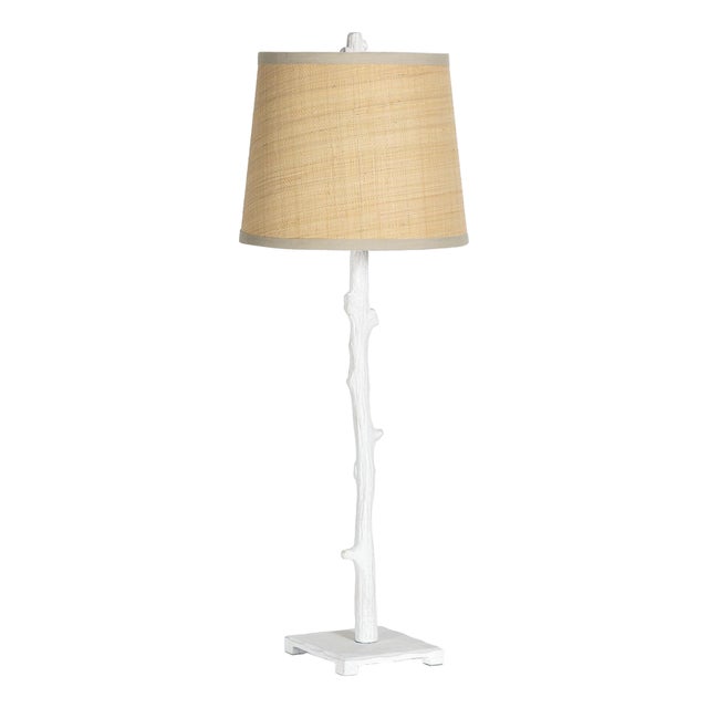 Sylvan Branch Buffet Lamp, White with Rattan Shade For Sale