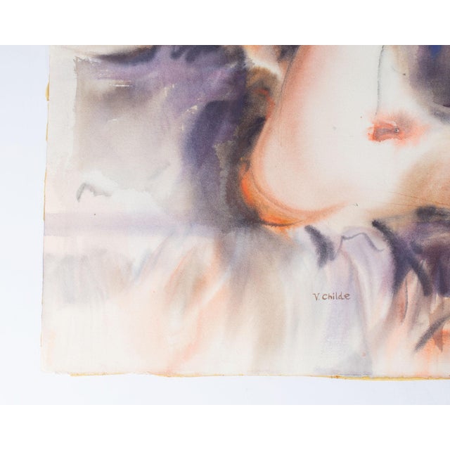 Abstract Watercolor Painting of a Nude Signed by v. Childe For Sale - Image 3 of 6
