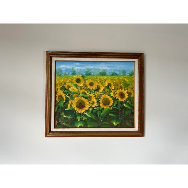 70's Vintage Galit Sunflowers Field Landscape Painting For Sale - Image 13 of 13