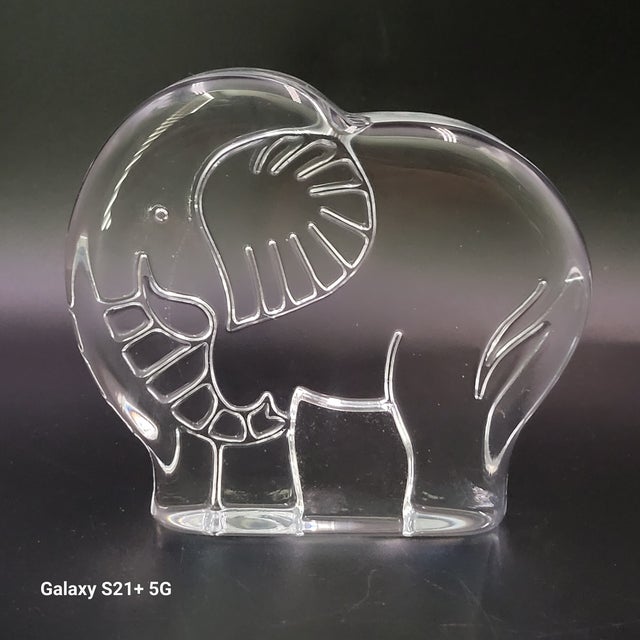 Kosta Boda Vintage Dansk Glasburk Lead Crystal Elephant Paperweight Figurine Designed by Naiad Einsel, 1970s For Sale - Image 4 of 13