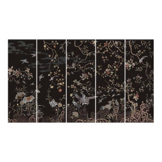 W36'* H100"/Panel, Antique-Style Coromandel Black Chinoiserie Wallpaper For Sale