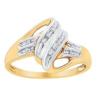 10K Yellow and White Gold 1/15 Cttw Round-Cut Diamond Bypass Ring (I2 Color, I-J Clarity) - Size 7 For Sale