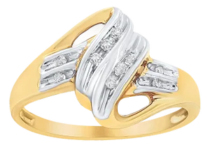10K Yellow and White Gold 1/15 Cttw Round-Cut Diamond Bypass Ring (I2 Color, I-J Clarity) - Size 7
