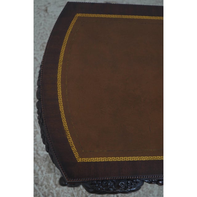 Vintage Leather Top Cornucopia Carved Mahogany Coffee Table For Sale In Philadelphia - Image 6 of 13