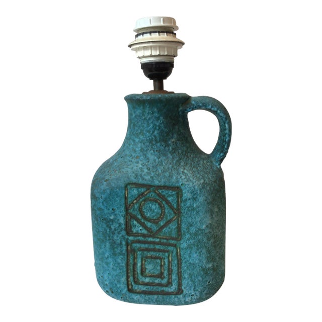 1960s Small Bitossi Blue Ceramic Table Lamp For Sale