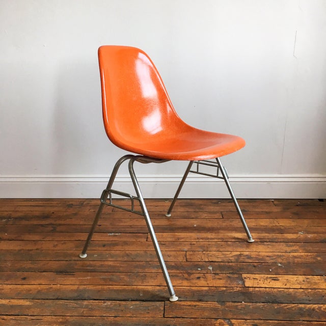 1960s Vintage Herman Miller Eames Orange Fiberglass Shell Chairs Set