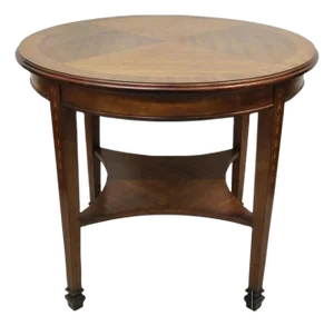 Antique English Edwardian Mahogany Bellflower Inlay Round Occasional Side Table