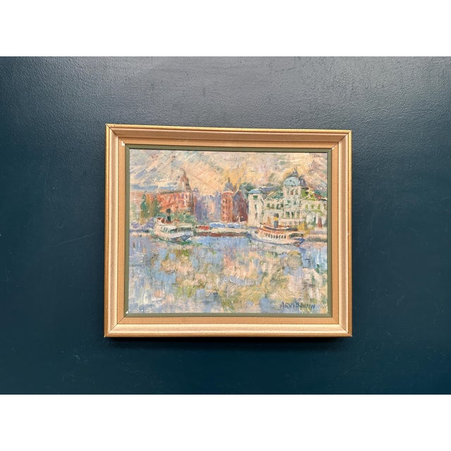 Arvidsson, Waterfront Cityscape, 1950s, Oil Painting on Panel, Framed For Sale - Image 15 of 15