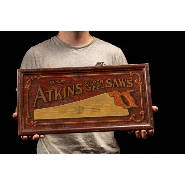 c. 1900s/1910s; E. C. Atkins & Co. - Indianapolis, IN Antique framed painted tin advertisement. This piece advertises...