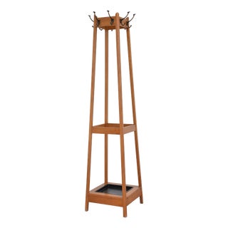 Mid-Century Modern Oak Coat Stand with Integrated Umbrella Holders and Drip Tray, 1950 For Sale