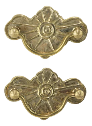 Pair of Vintage Brass Cabinet Drop Pulls With Sunburst Fan Design