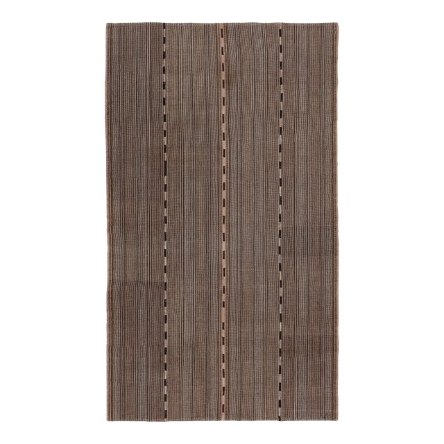 Vintage Persian Kilim, Beige-Brown Stripes With Intricate Detail - Rug & Kilim For Sale