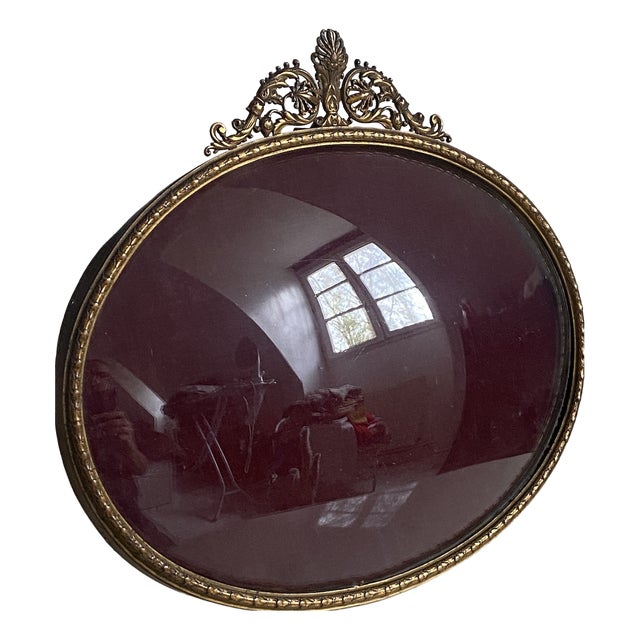 Louis XVI Style Brass Photo Frame with Convex Glass, 19th Century For Sale