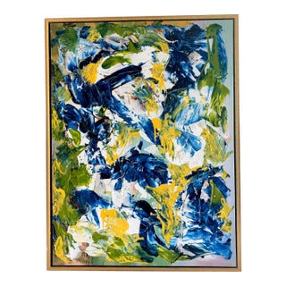 Abstract Blue & Yellow Original Painting – 32" X 42" For Sale