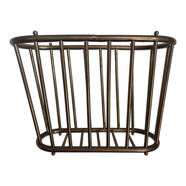 1970s Vintage Hollywood Regency Brass Italian Footed Magazine-Book Rack For Sale