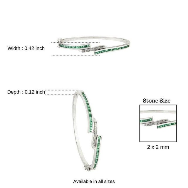 Vintage Style Emerald and Diamond Sterling Silver Bangle Bracelet For Sale - Image 9 of 11